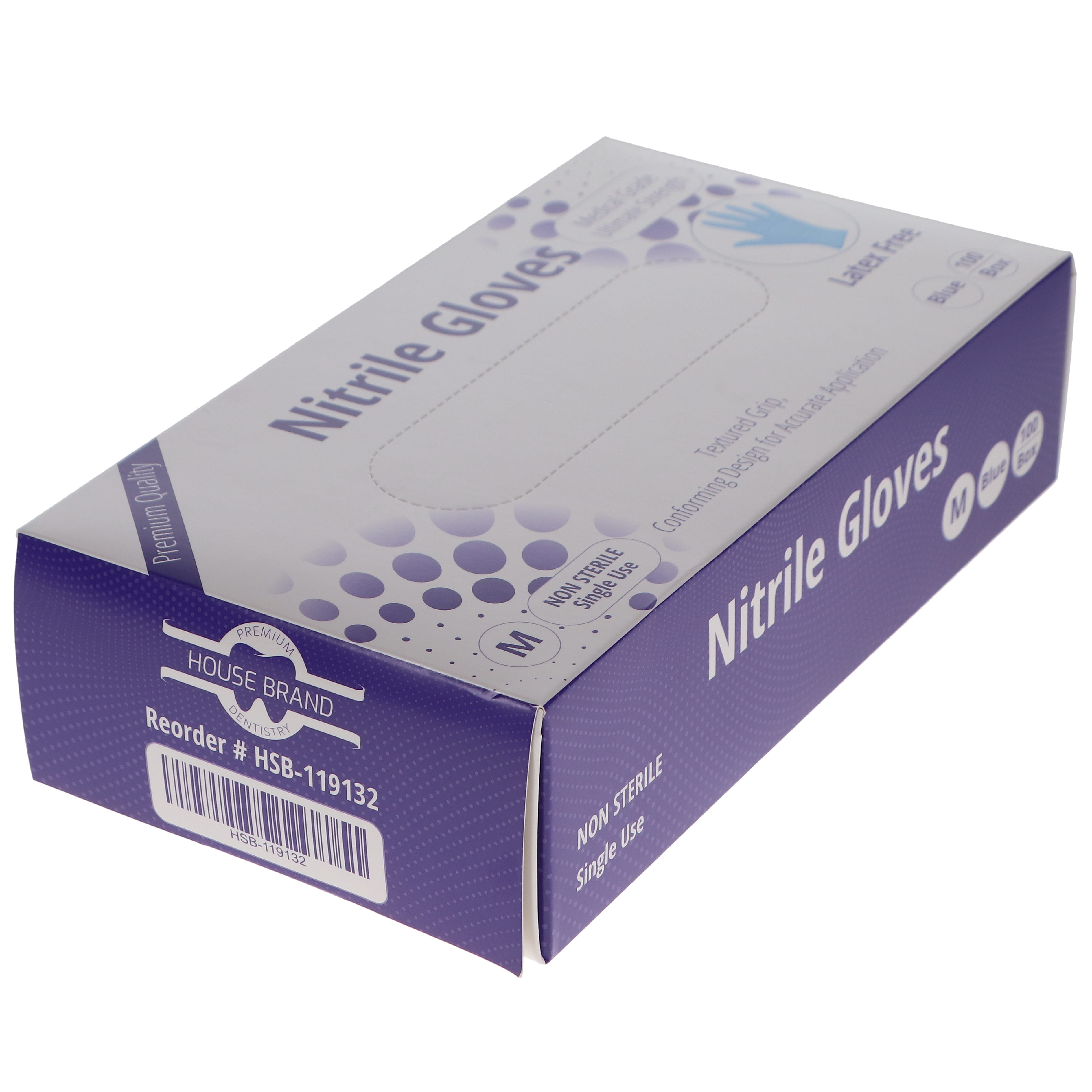 House Brand Dentistry 119132 Nitrile Exam Gloves Powder Free Textured Blue 100/Bx Medium House Brand Dentistry 119132 Nitrile Exam Gloves Powder Free Textured Blue 100/Bx Medium